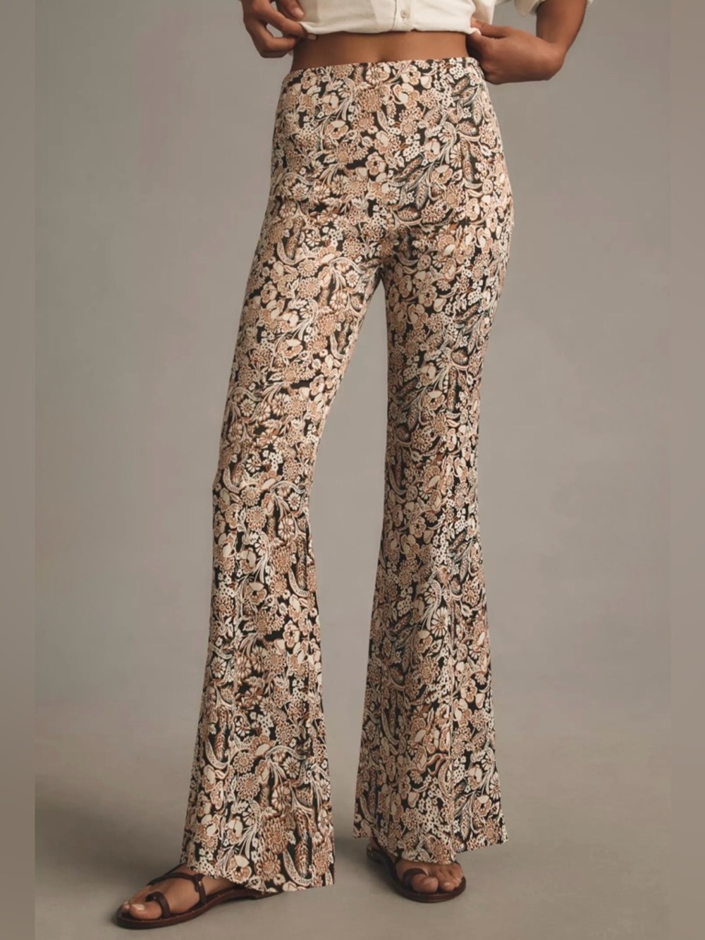 Anthropologie Floral Paisley Satin Flare Pant